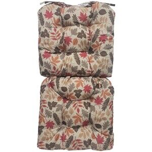 2 THICK REVERSIBLE CUSHION CHAIR PADS w/ties (16"x17") FALL COLORFUL LEAVES, CE